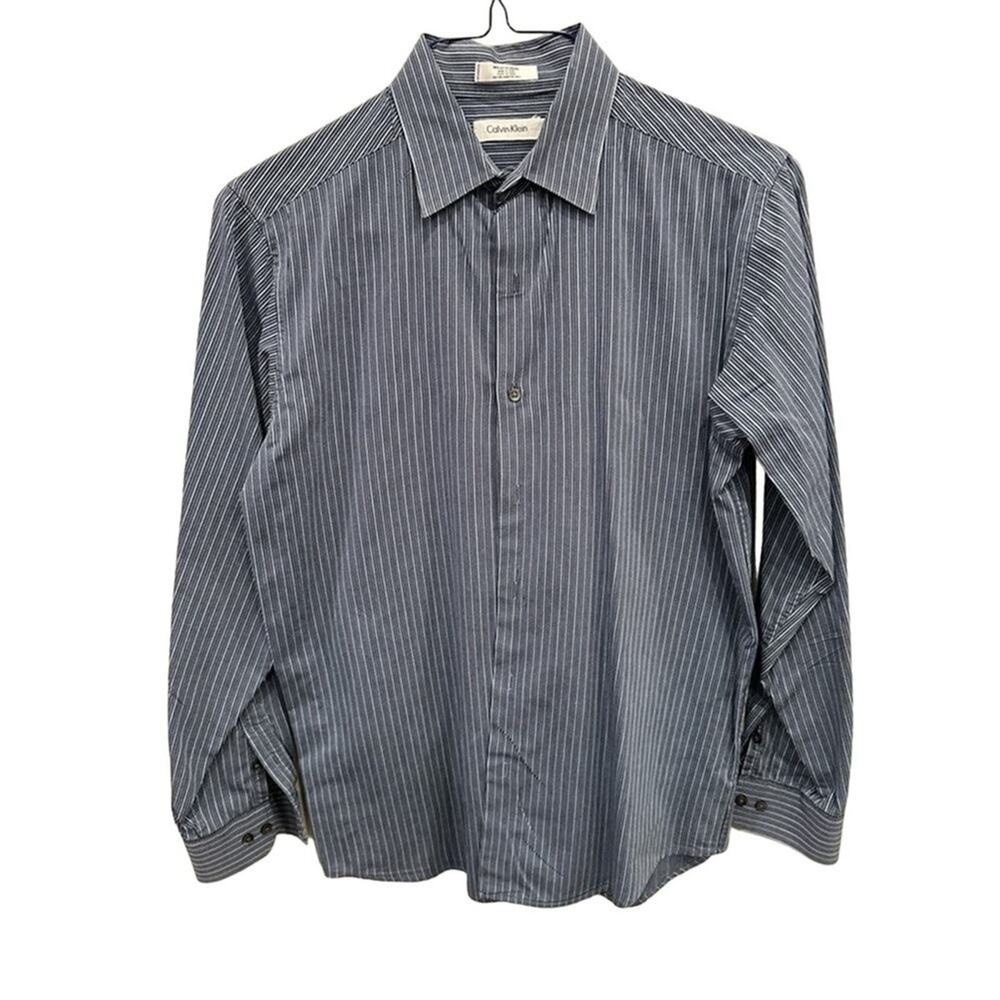 Calvin Klein Boys’ Size 16 Navy Striped Button-Down Shirt - Like New